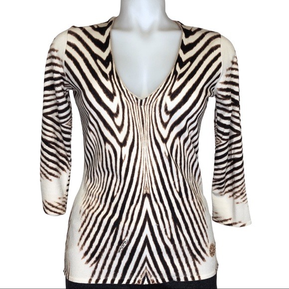 Roberto Cavalli Tops - Women Roberto Cavalli zebra v neck jersey, sz  M